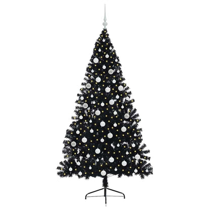 Albero di Natale artificiale con luci integrate Nero 180 cm PVC