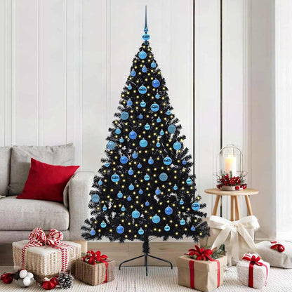 Albero di Natale artificiale con luci integrate Nero 180 cm PVC