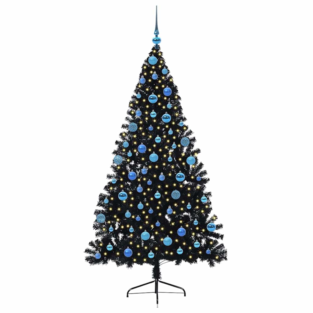 Albero di Natale artificiale con luci integrate Nero 180 cm PVC