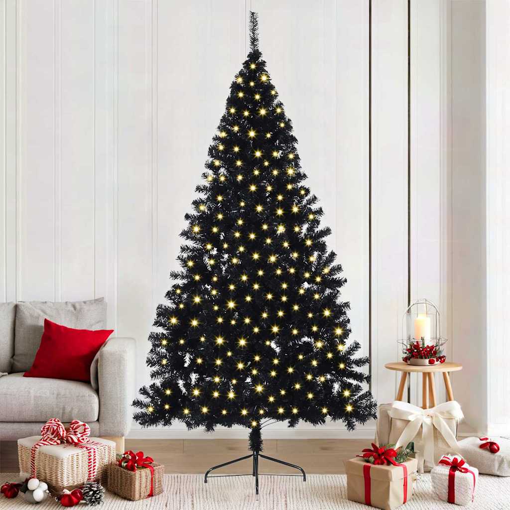 Albero di Natale artificiale con luci integrate Nero 210 cm PVC