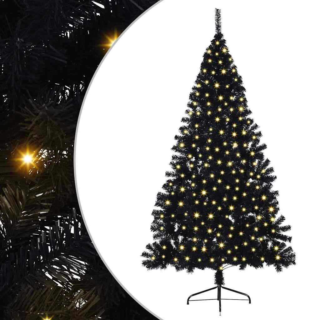 Albero di Natale artificiale con luci integrate Nero 210 cm PVC