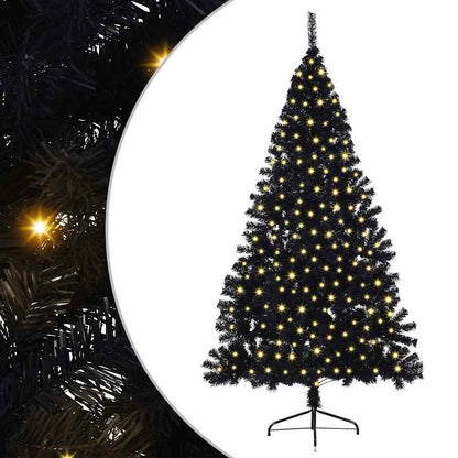 Albero di Natale artificiale con luci integrate Nero 210 cm PVC