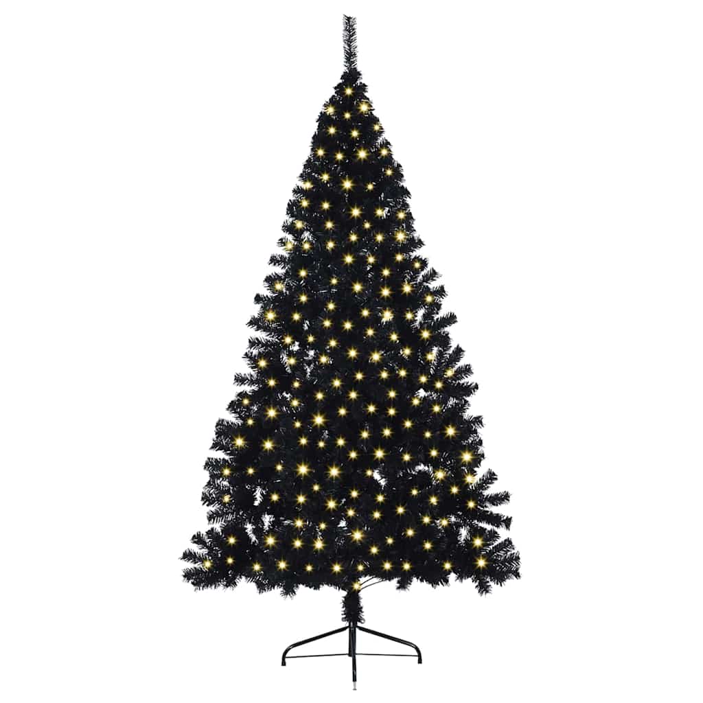 Albero di Natale artificiale con luci integrate Nero 210 cm PVC