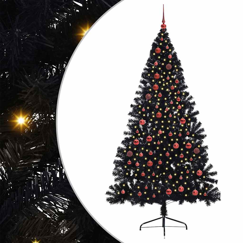 Albero di Natale artificiale con luci integrate Nero 210 cm PVC