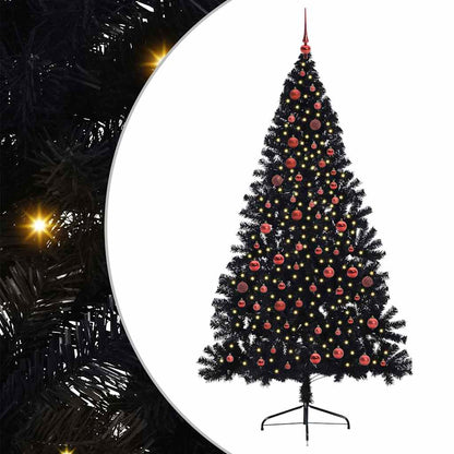 Albero di Natale artificiale con luci integrate Nero 210 cm PVC