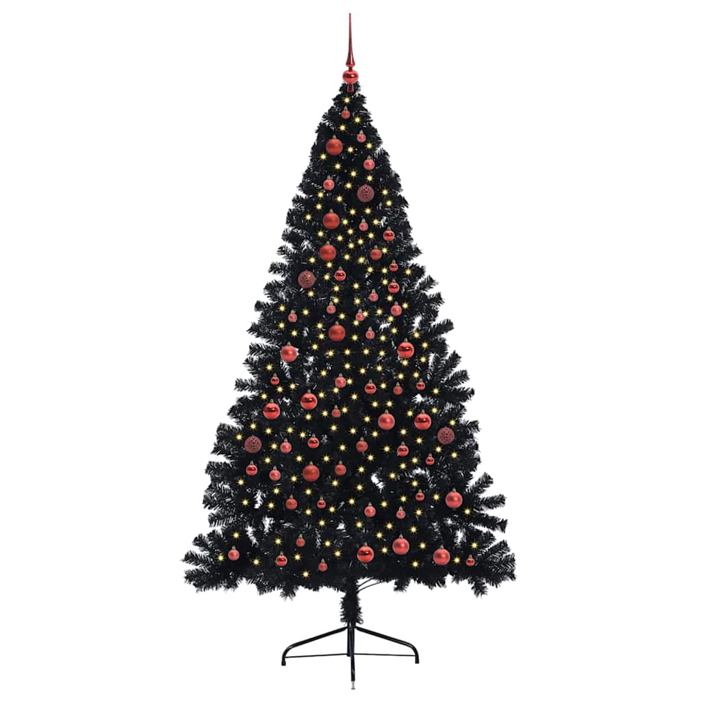 Albero di Natale artificiale con luci integrate Nero 210 cm PVC