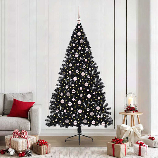 Albero di Natale artificiale con luci integrate Nero 210 cm PVC