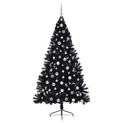 Albero di Natale artificiale con luci integrate Nero 210 cm PVC