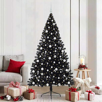 Albero di Natale artificiale con luci integrate Nero 210 cm PVC