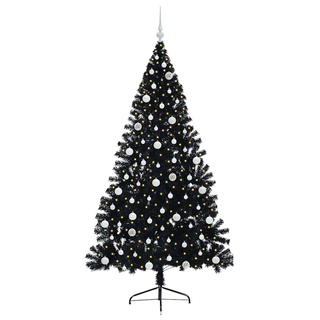 Albero di Natale artificiale con luci integrate Nero 210 cm PVC