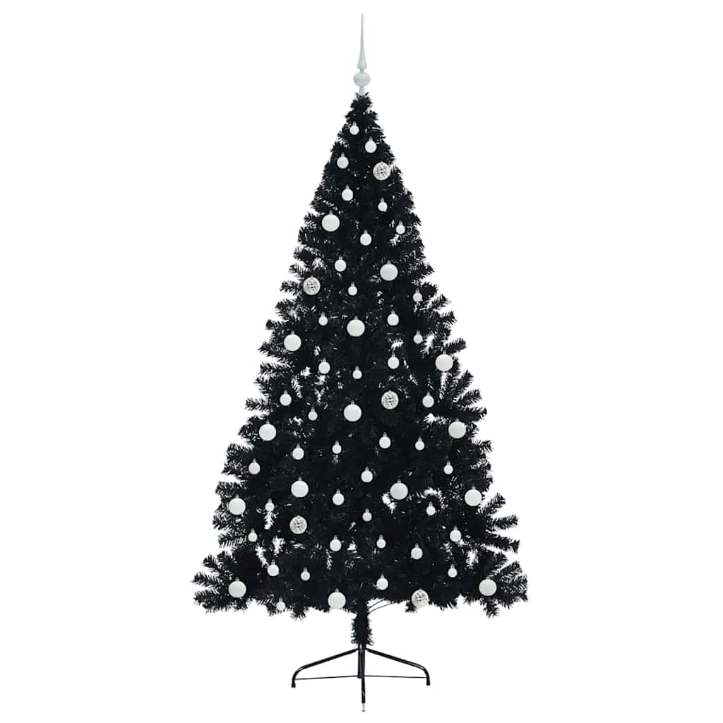 Albero di Natale artificiale con luci integrate Nero 210 cm PVC