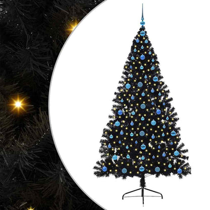 Albero di Natale artificiale con luci integrate Nero 210 cm PVC