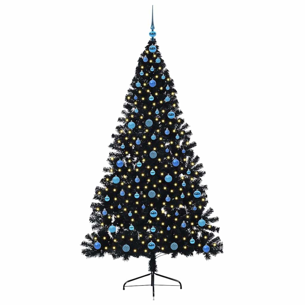 Albero di Natale artificiale con luci integrate Nero 210 cm PVC