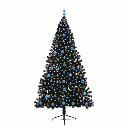 Albero di Natale artificiale con luci integrate Nero 210 cm PVC
