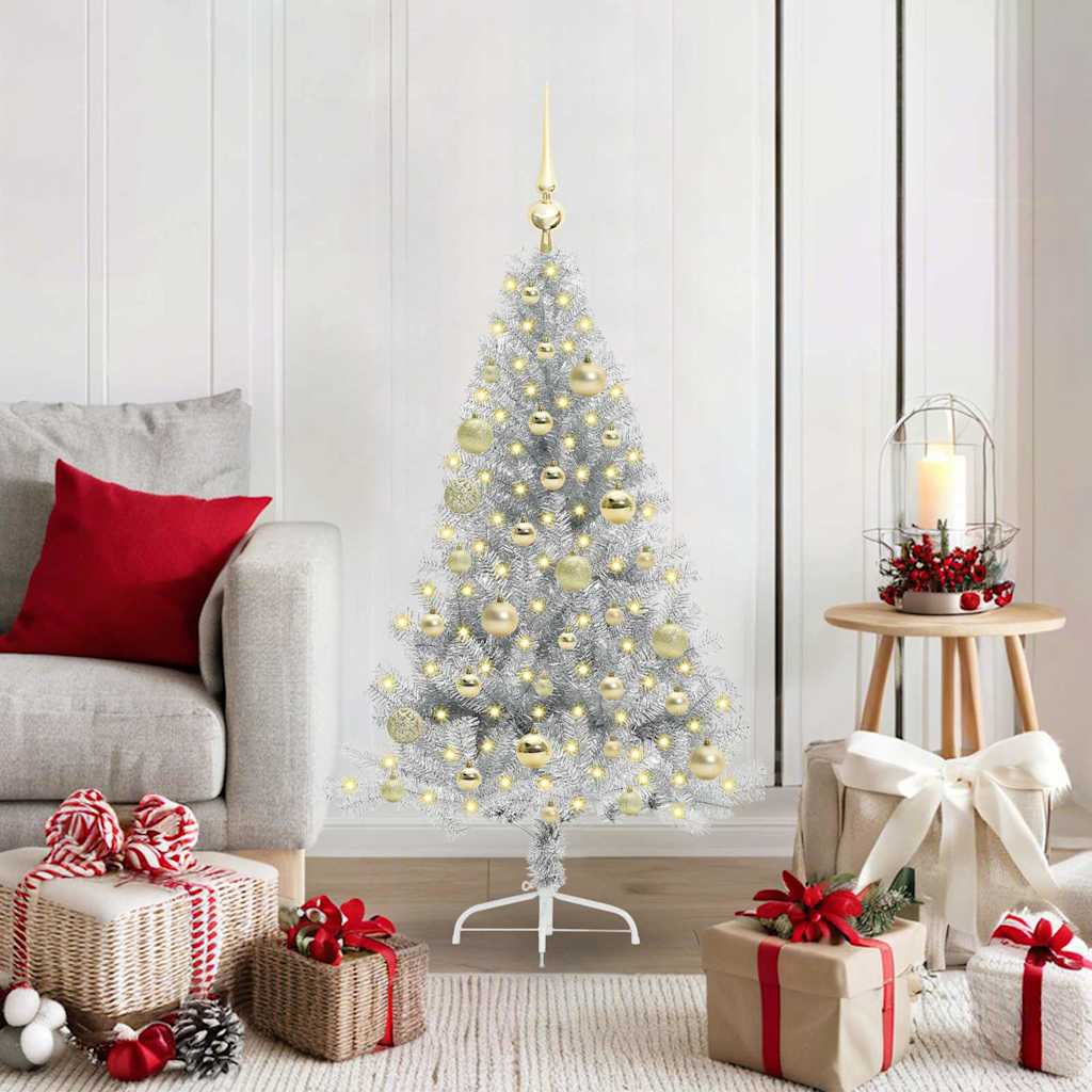 Albero di Natale artificiale con luci integrate Argento 120 cm