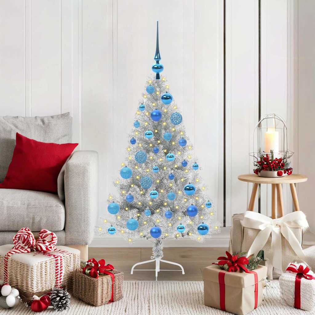 Albero di Natale artificiale con luci integrate Argento 120 cm