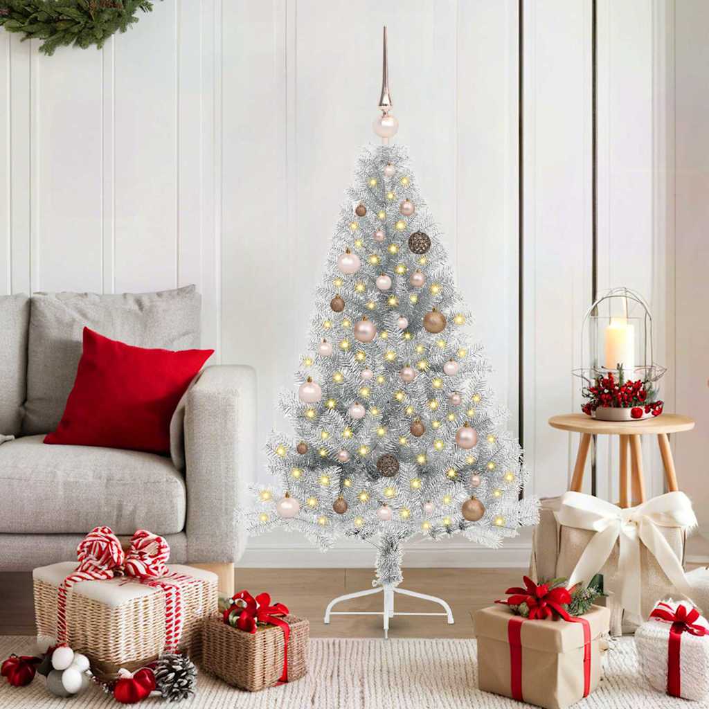 Albero di Natale artificiale con luci integrate Argento 150 cm