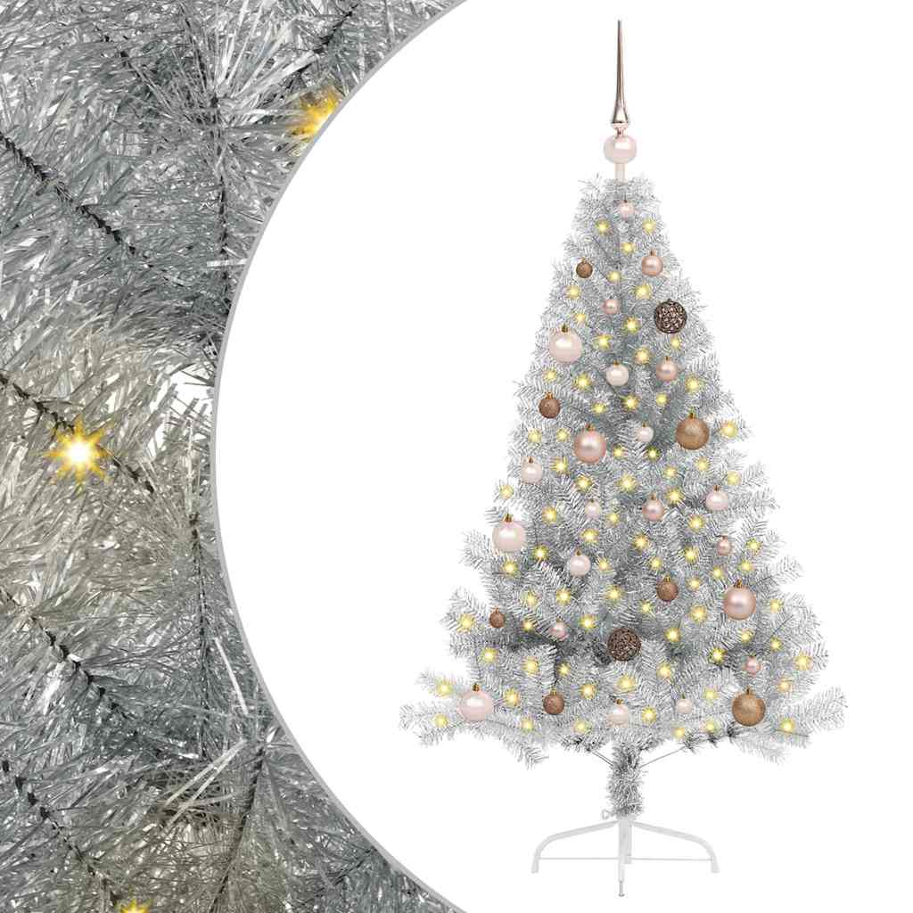Albero di Natale artificiale con luci integrate Argento 150 cm