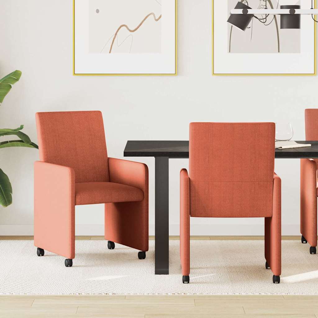 Sedie da Pranzo con Ruote 2 pcs Rosso arancio 57 x 66 x 94 cm