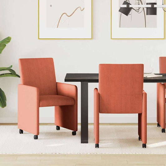 Sedie da Pranzo con Ruote 2 pcs Rosso arancio 57 x 66 x 94 cm