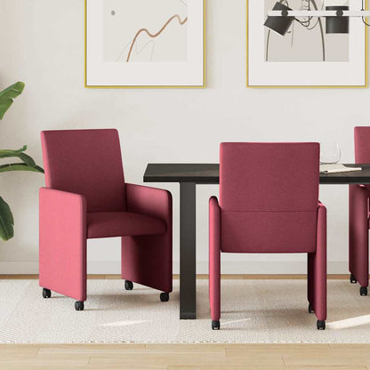 Sedie da Pranzo con Ruote 2 pcs Rosso vino 57 x 66 x 94 cm