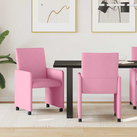 Sedie da Pranzo con Ruote 2 pcs Rosa 57 x 66 x 94 cm Tessuto