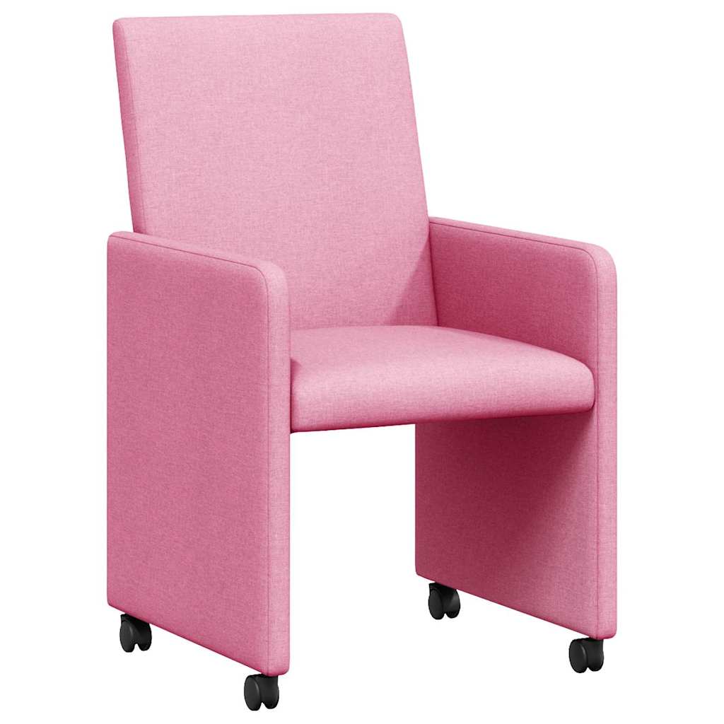 Sedie da Pranzo con Ruote 2 pcs Rosa 57 x 66 x 94 cm Tessuto