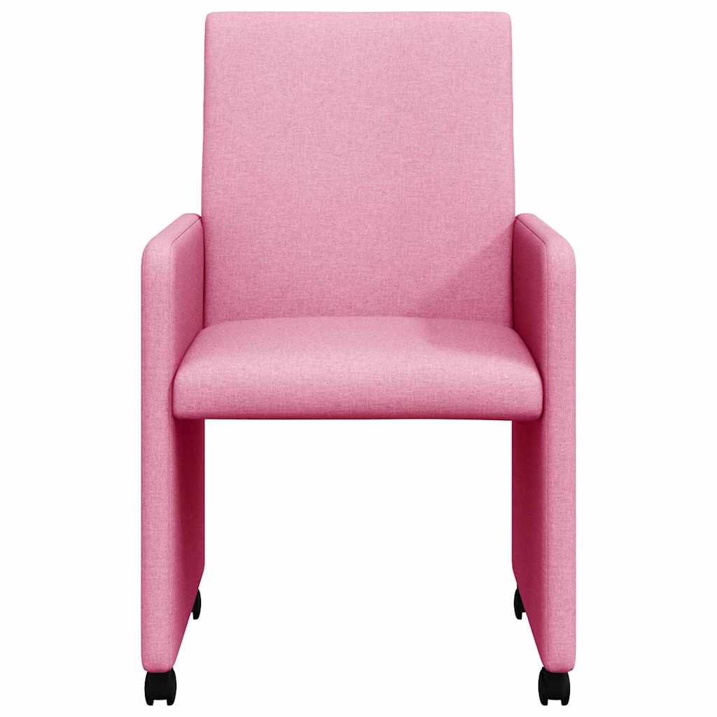 Sedie da Pranzo con Ruote 2 pcs Rosa 57 x 66 x 94 cm Tessuto