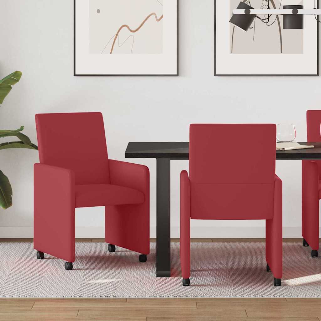 Sedie da Pranzo con Ruote 2 pcs Rosso vino 57 x 66 x 94 cm