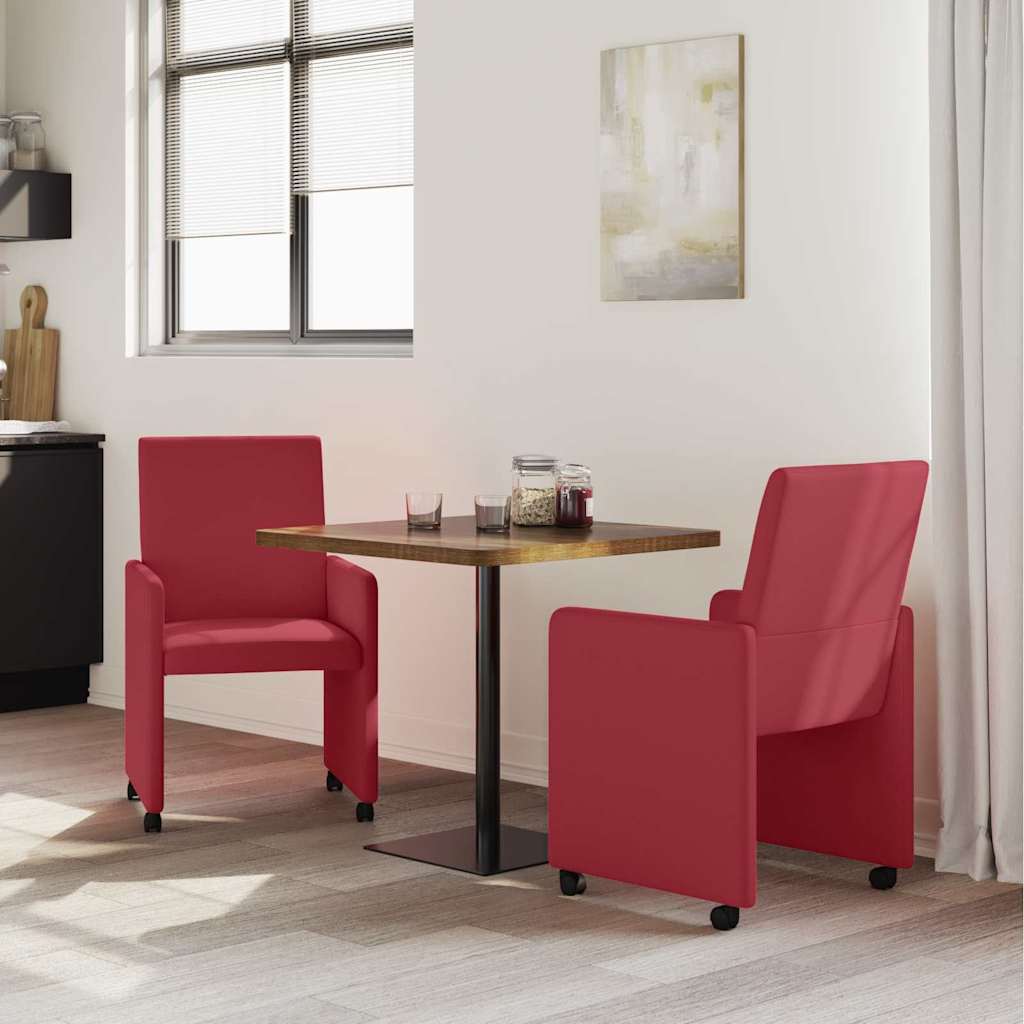 Sedie da Pranzo con Ruote 2 pcs Rosso vino 57 x 66 x 94 cm