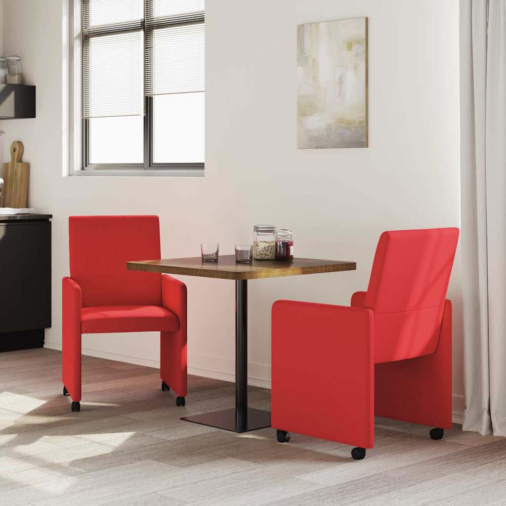 Sedie da Pranzo con Ruote con ruote 2 pcs Rosso 57 x 66 x 94 cm