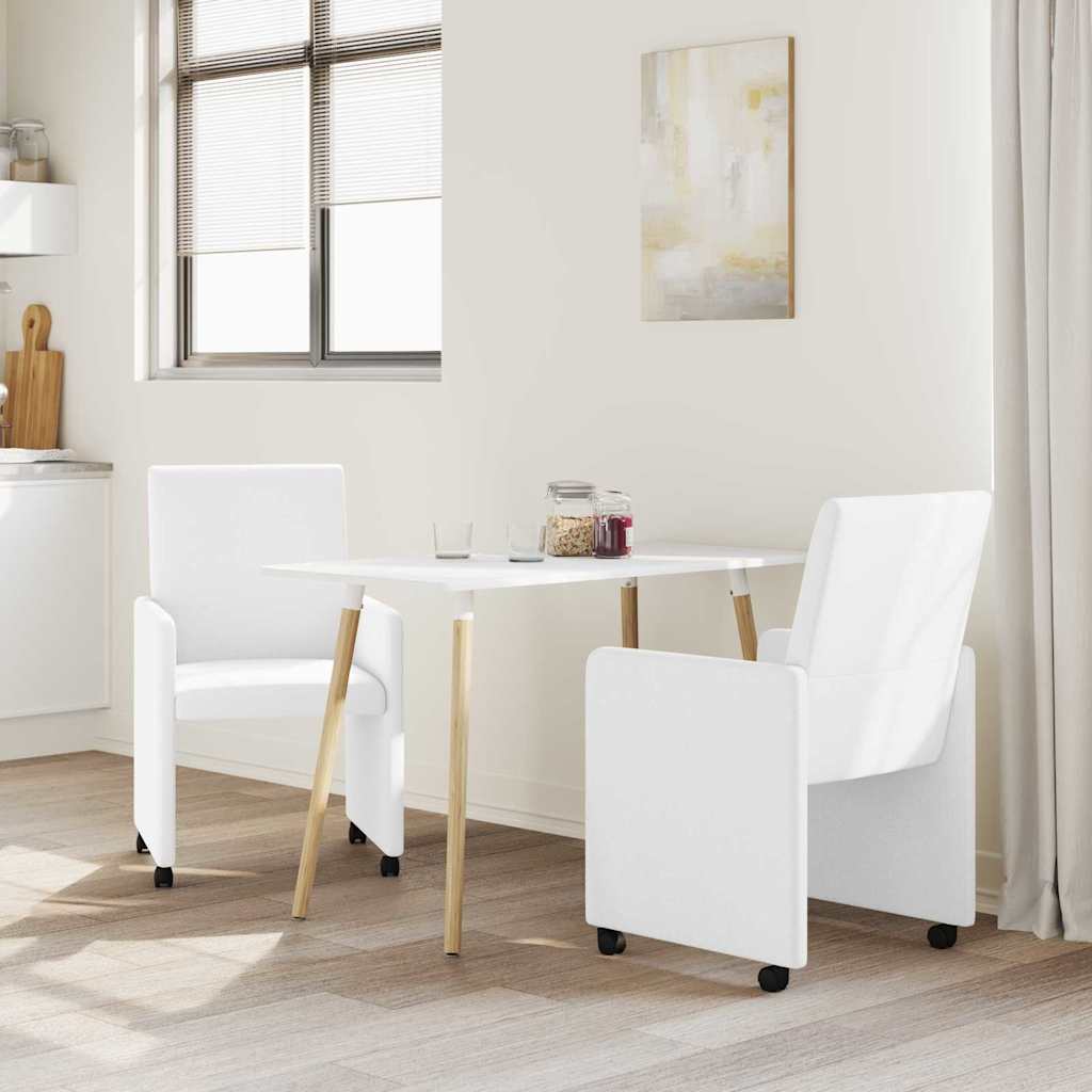 Sedie da Pranzo con Ruote 2 pcs Bianco 57 x 66 x 94 cm