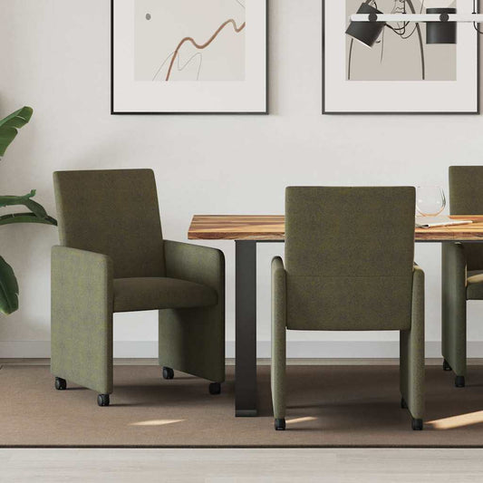 Sedie da Pranzo con Ruote 2 pcs Verde militare 57 x 66 x 94 cm