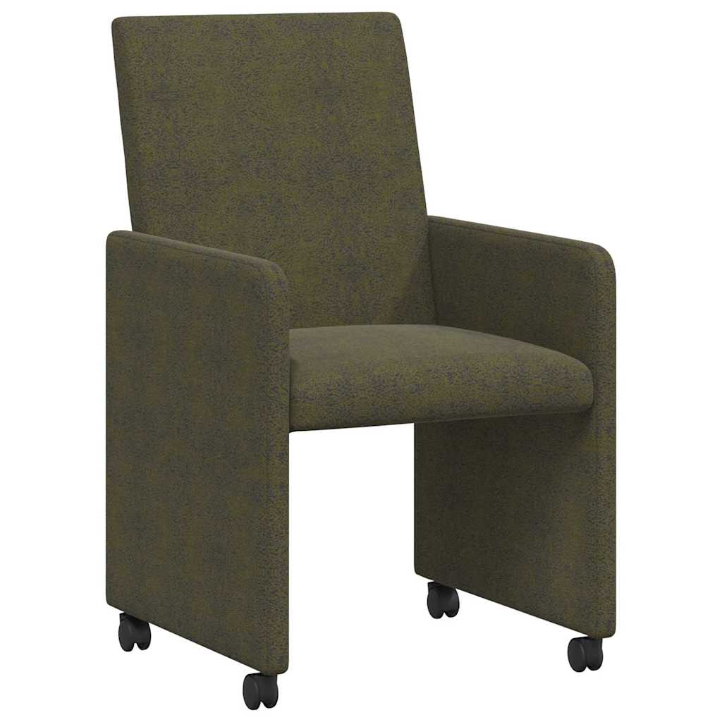 Sedie da Pranzo con Ruote 2 pcs Verde militare 57 x 66 x 94 cm