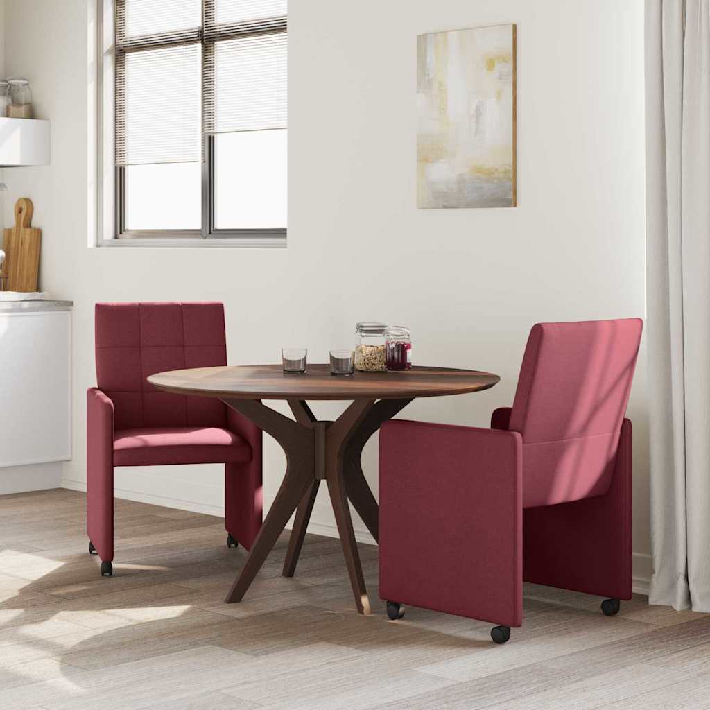 Sedie da Pranzo con Ruote 2 pcs Rosso vino 58 x 65 x 94 cm
