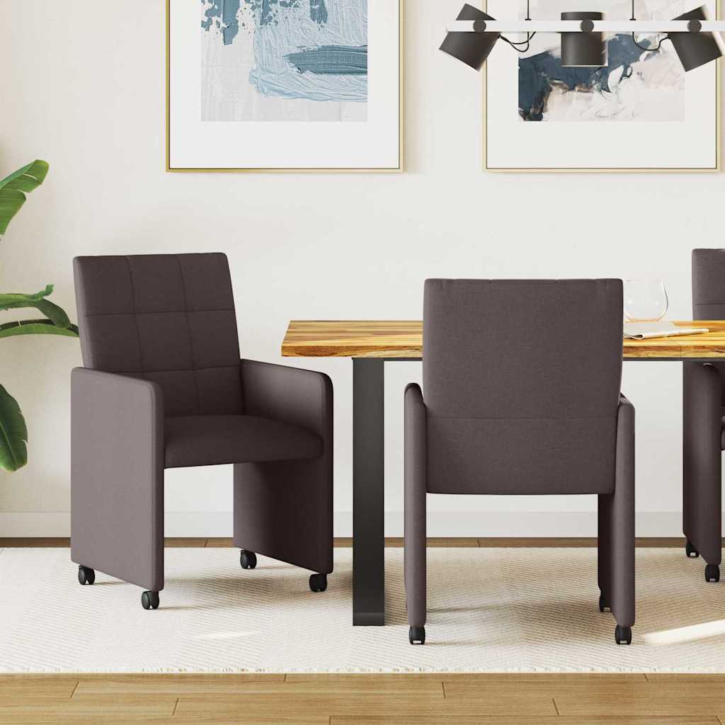 Sedie da Pranzo con Ruote 2 pcs Marrone scuro 58 x 65 x 94 cm