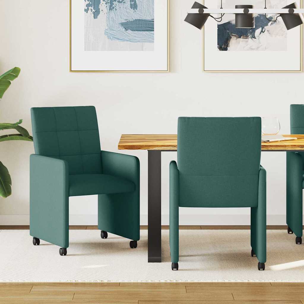 Sedie da Pranzo con Ruote 2 pcs Verde scuro 58 x 65 x 94 cm