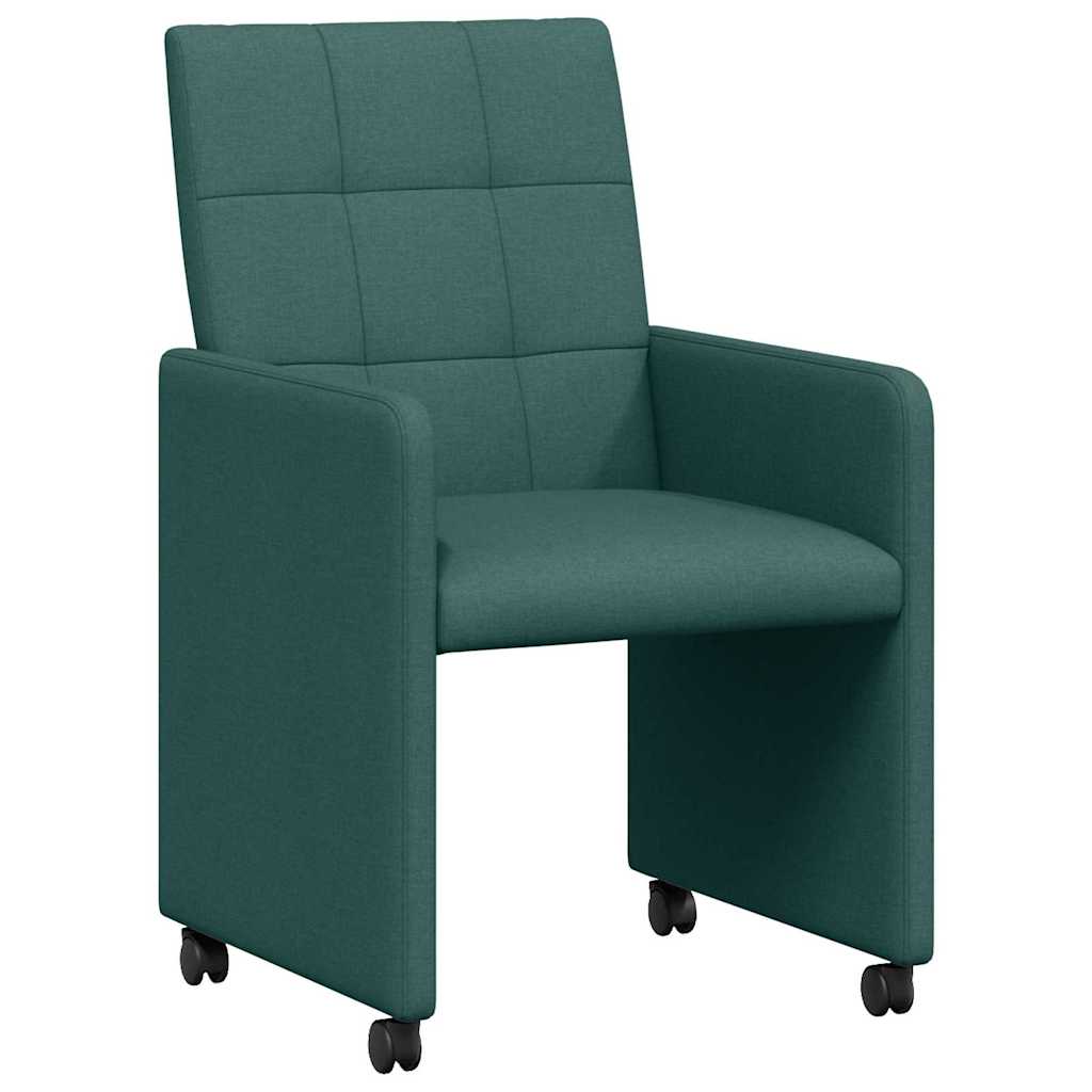 Sedie da Pranzo con Ruote 2 pcs Verde scuro 58 x 65 x 94 cm
