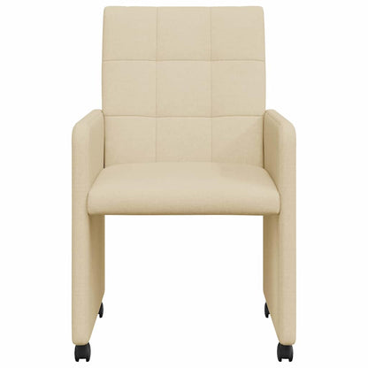 Sedie da Pranzo con Ruote 2 pcs Crema 58 x 65 x 94 cm Tessuto