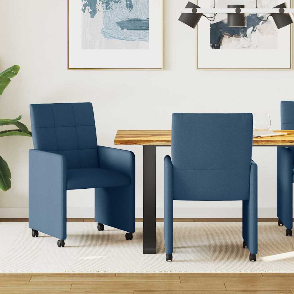 Sedie da Pranzo con Ruote 2 pcs Blu 58 x 65 x 94 cm Tessuto