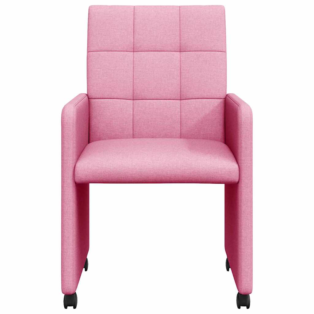 Sedie da Pranzo con Ruote 2 pcs Rosa 58 x 65 x 94 cm Tessuto
