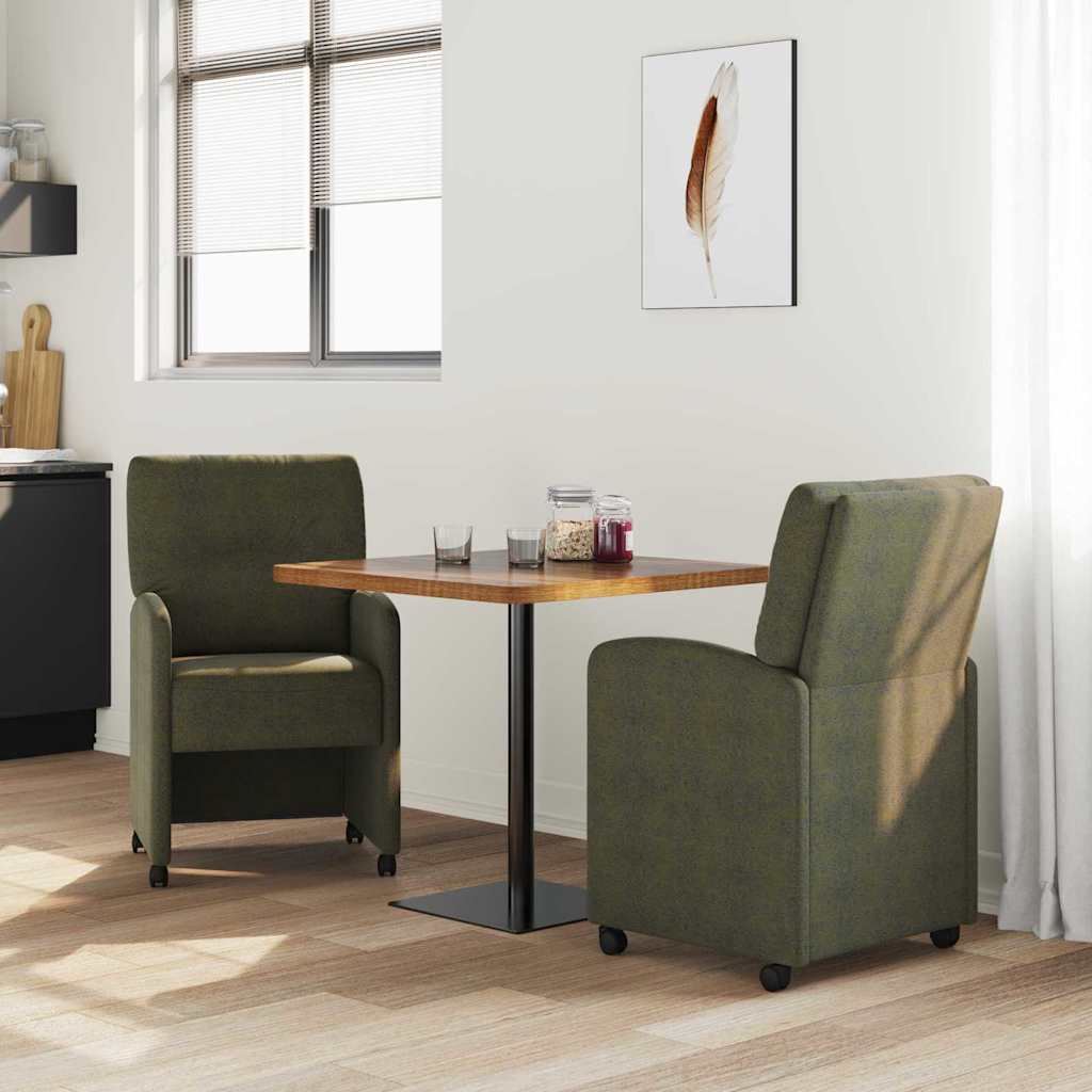 Sedie da Pranzo con Ruote 2 pcs Verde militare 57 x 67 x 95 cm