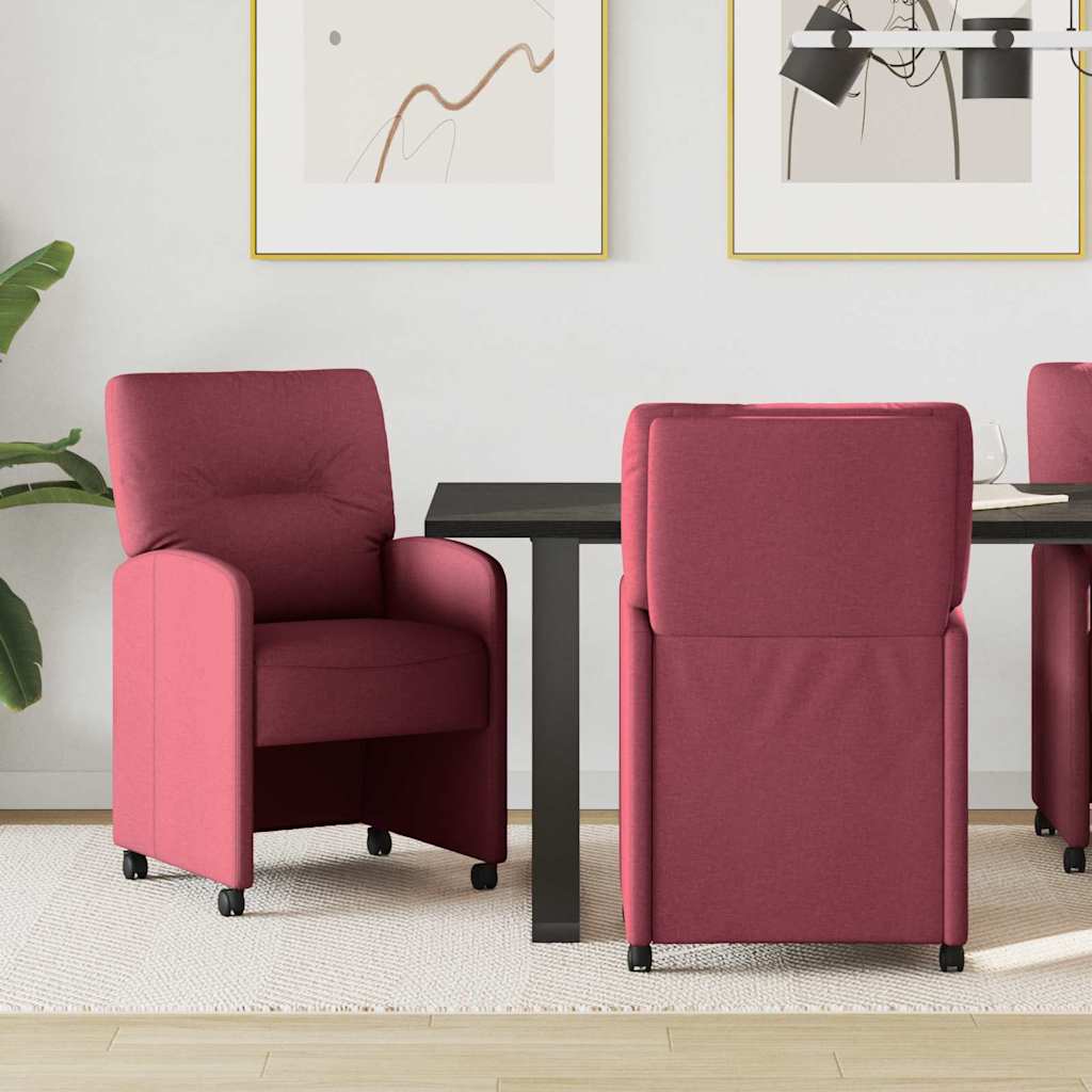 Sedie da Pranzo con Ruote 2 pcs Rosso vino 57 x 67 x 95 cm