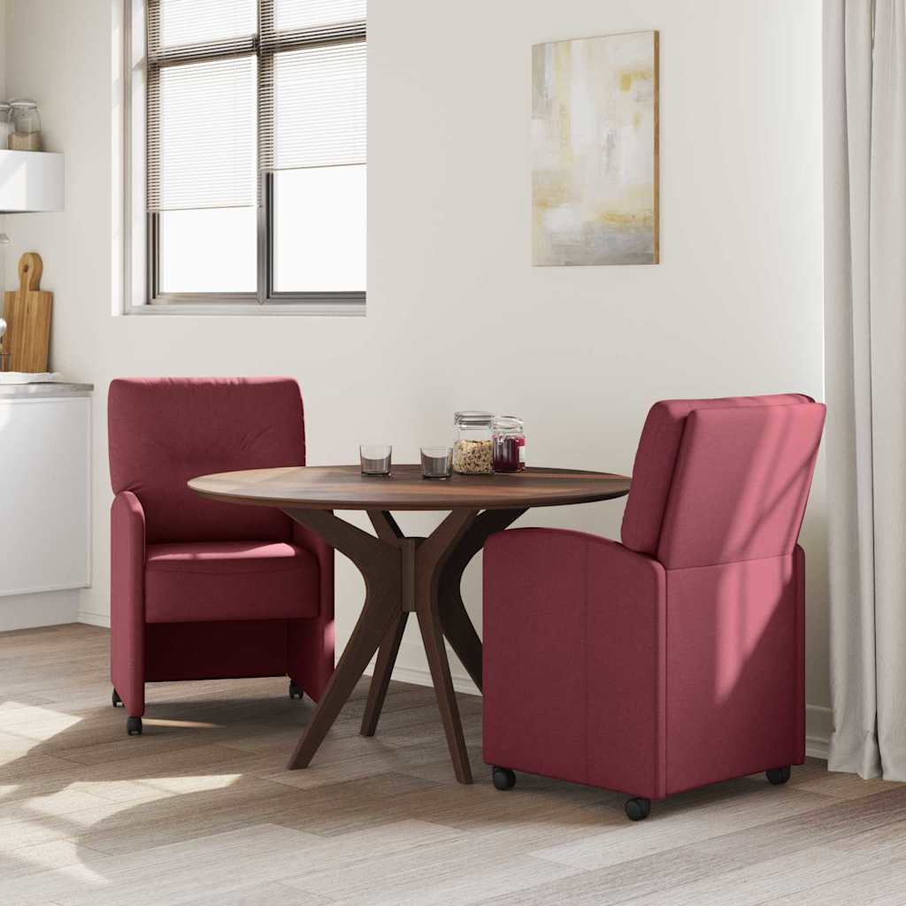 Sedie da Pranzo con Ruote 2 pcs Rosso vino 57 x 67 x 95 cm