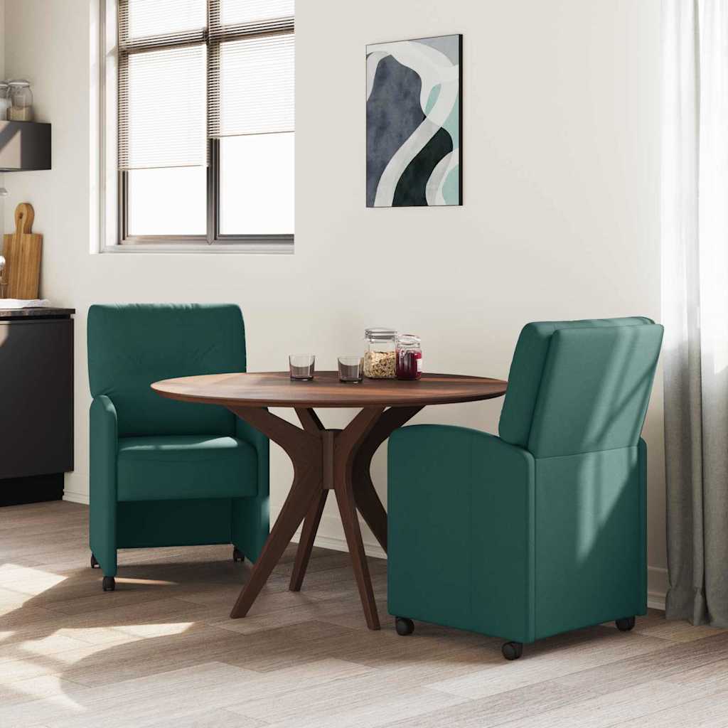 Sedie da Pranzo con Ruote 2 pcs Verde scuro 57 x 67 x 95 cm