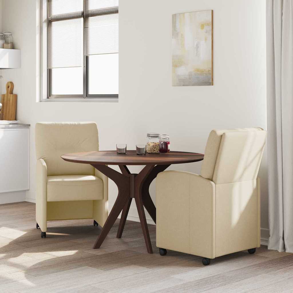 Sedie da Pranzo con Ruote 2 pcs Crema 57 x 67 x 95 cm Tessuto