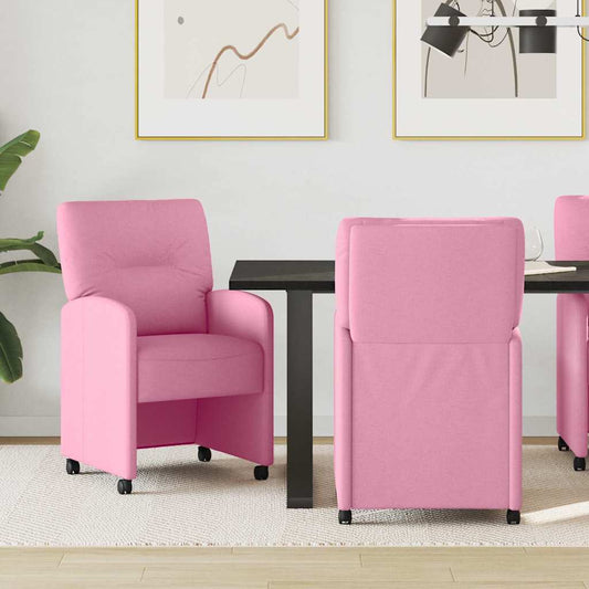 Sedie da Pranzo con Ruote 2 pcs Rosa 57 x 67 x 95 cm Tessuto