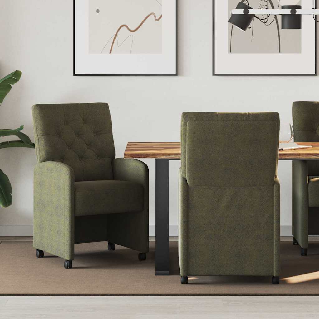 Sedie da Pranzo con Ruote 2 pcs Verde militare 58 x 67 x 97 cm