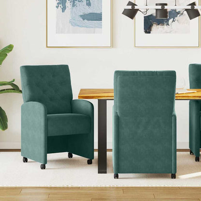 Sedie da Pranzo con Ruote 2 pcs Verde scuro 58 x 67 x 97 cm