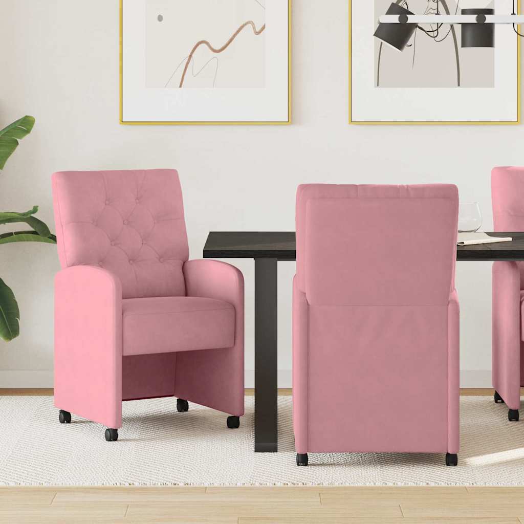 Sedie da Pranzo con Ruote 2 pcs Rosa 58 x 67 x 97 cm Velluto